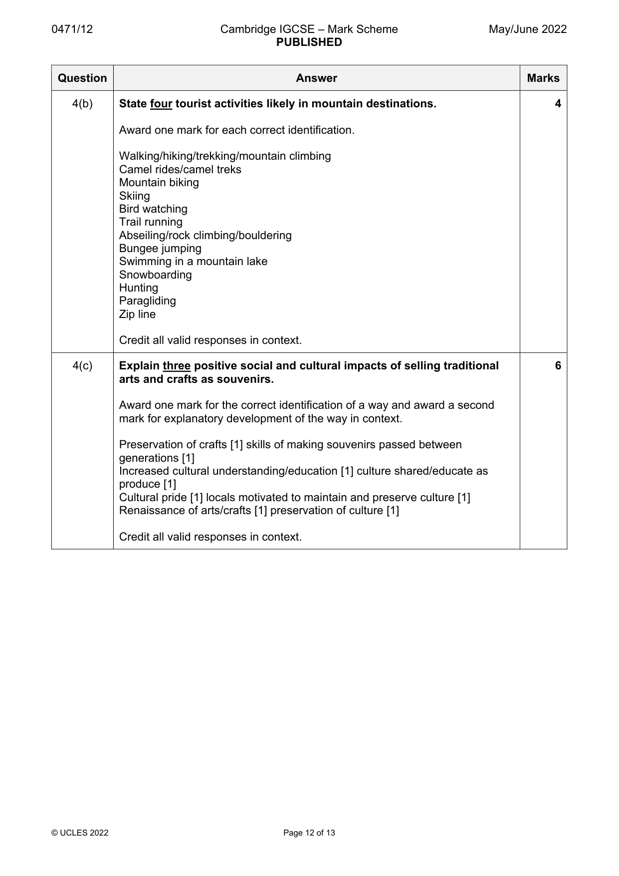 Mark scheme, page 12 of 13