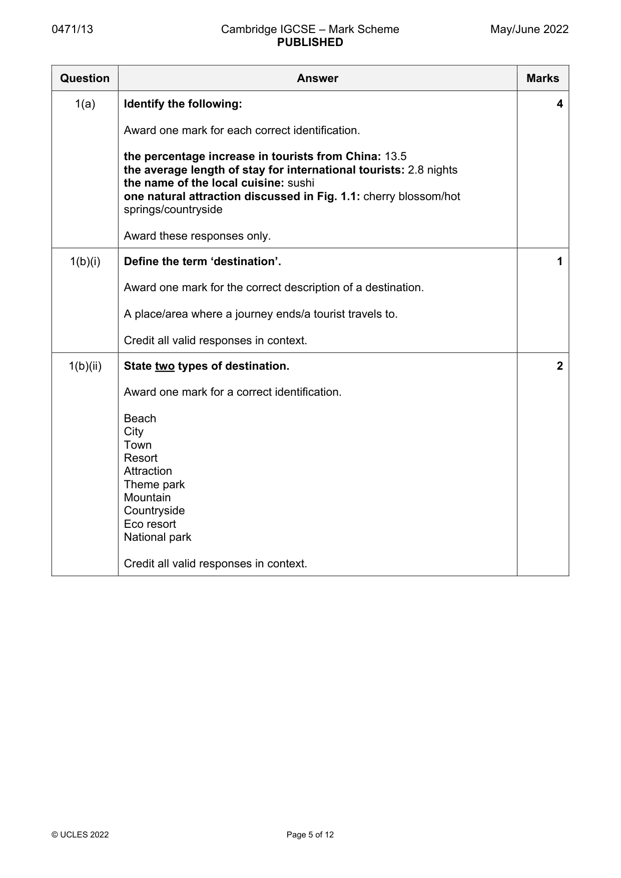 Mark scheme, page 5 of 12