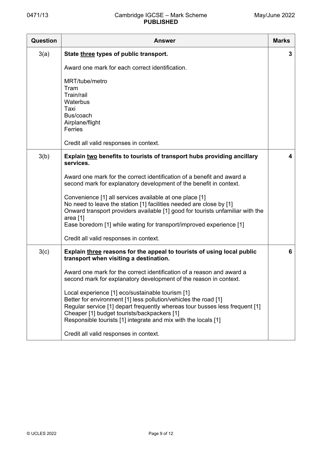 Mark scheme, page 9 of 12