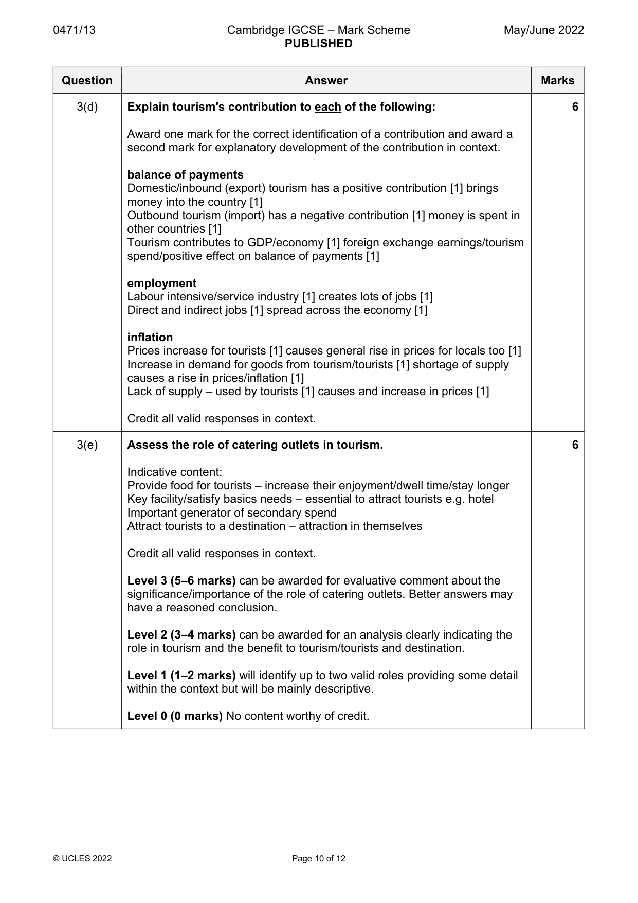Mark scheme, page 10 of 12