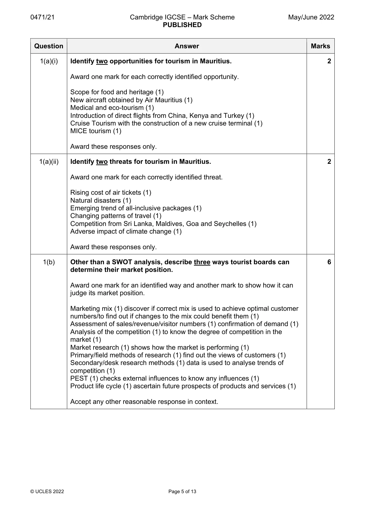 Mark scheme, page 5 of 13