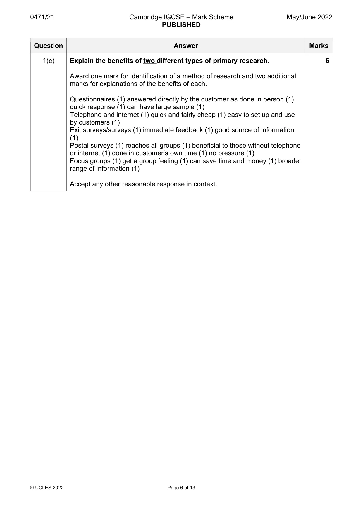 Mark scheme, page 6 of 13