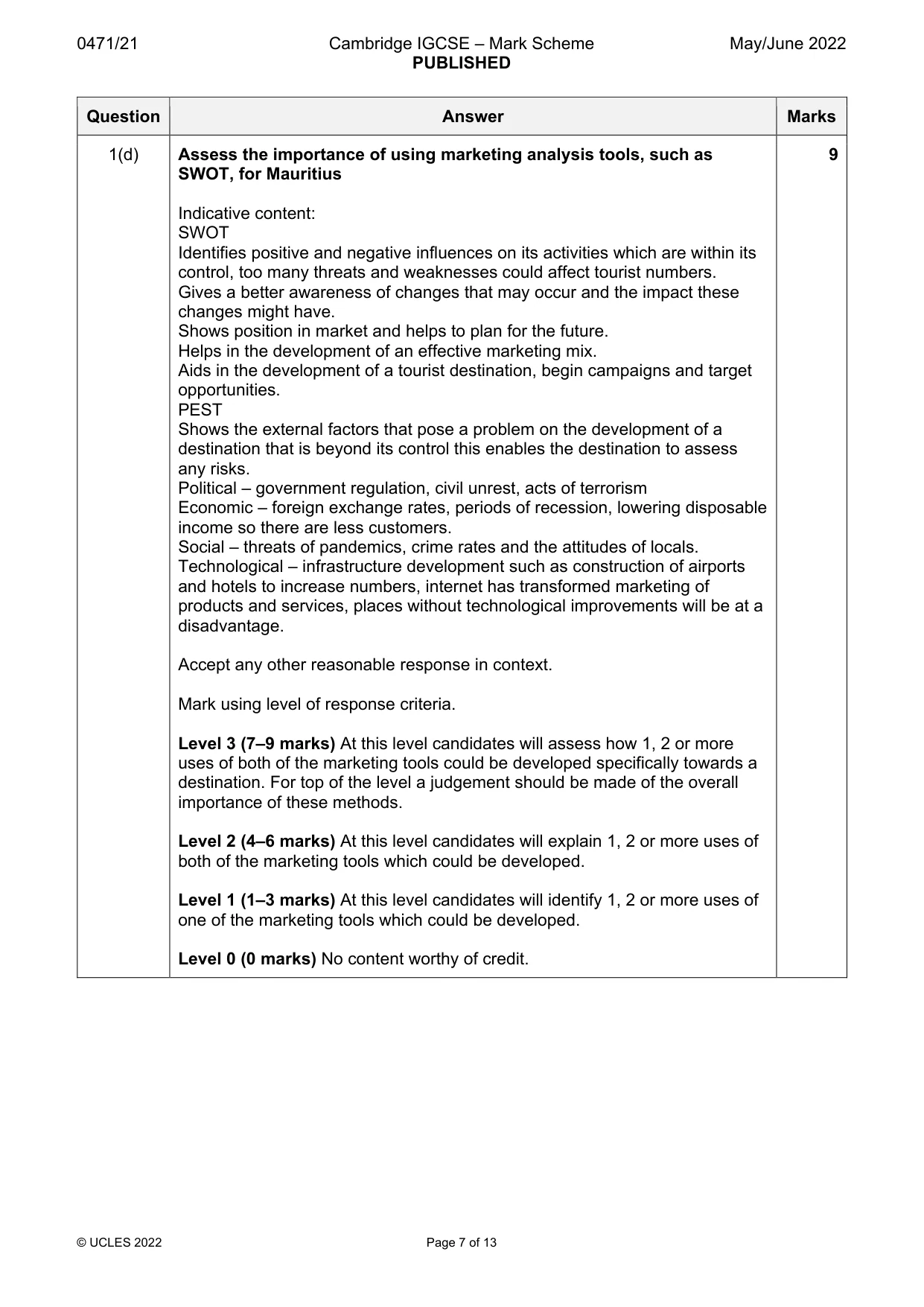 Mark scheme, page 7 of 13
