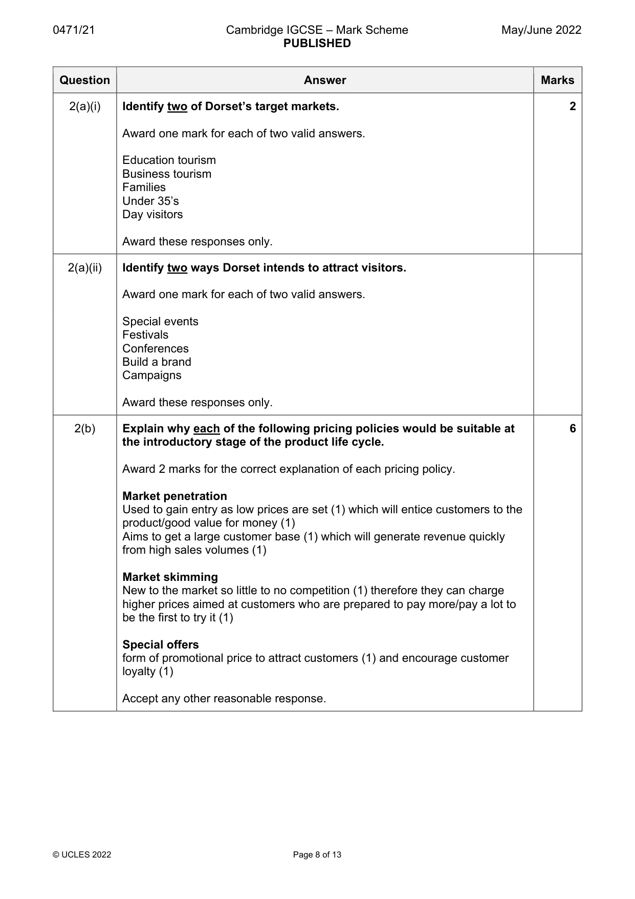 Mark scheme, page 8 of 13