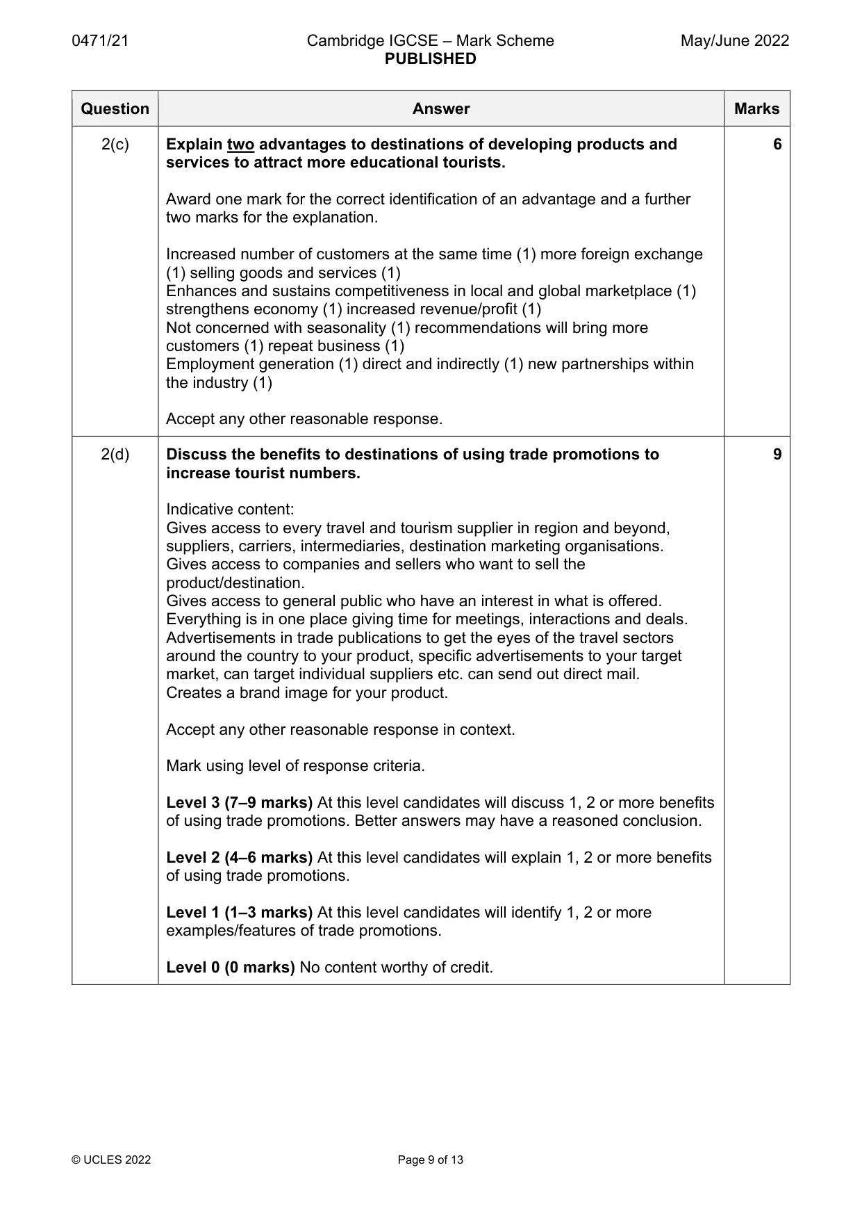 Mark scheme, page 9 of 13