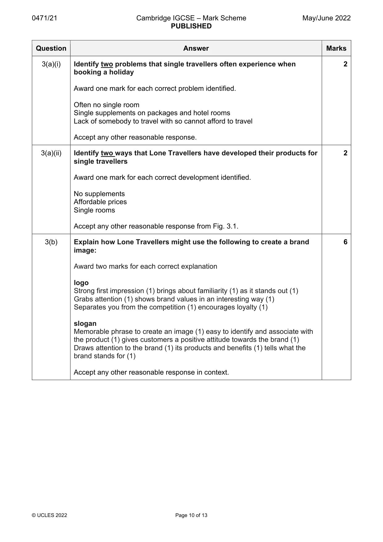 Mark scheme, page 10 of 13