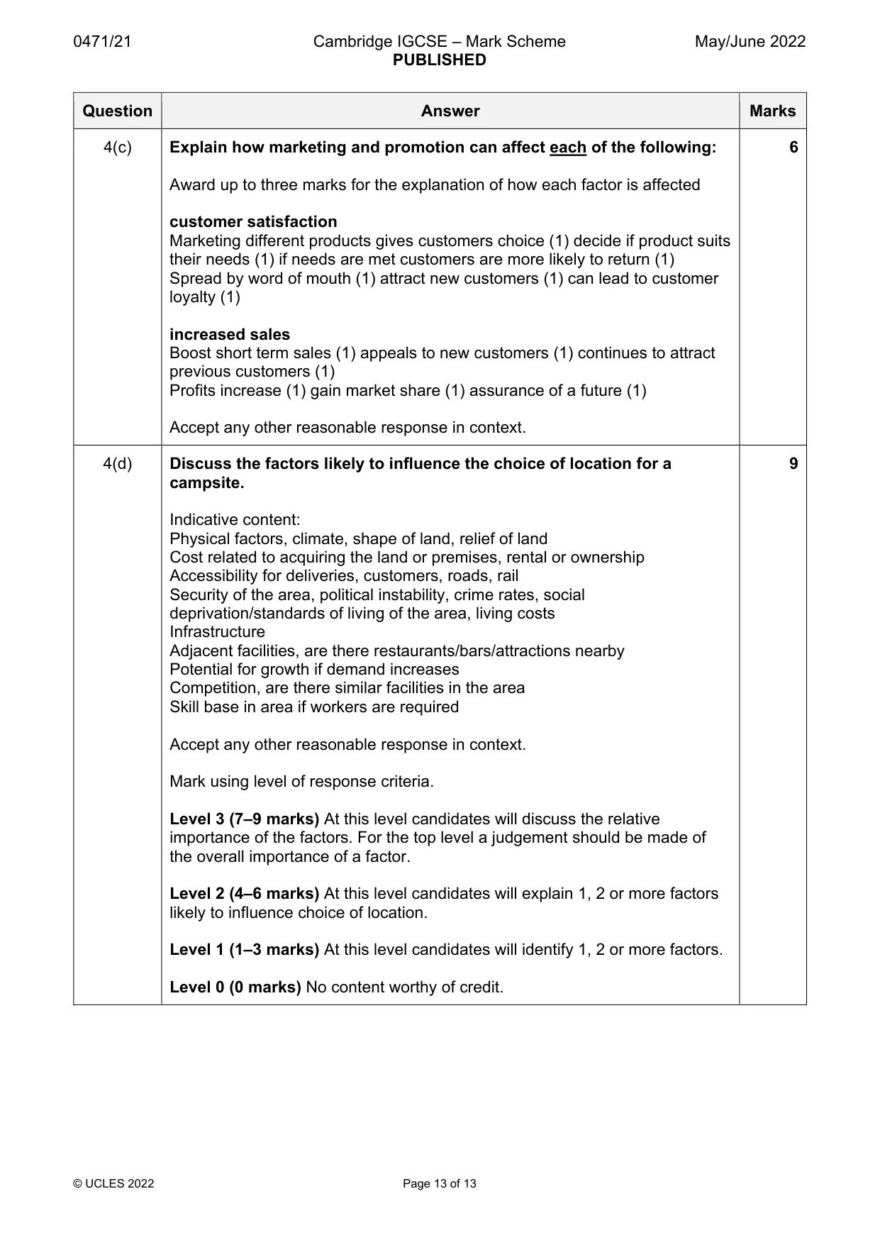 Mark scheme, page 13 of 13