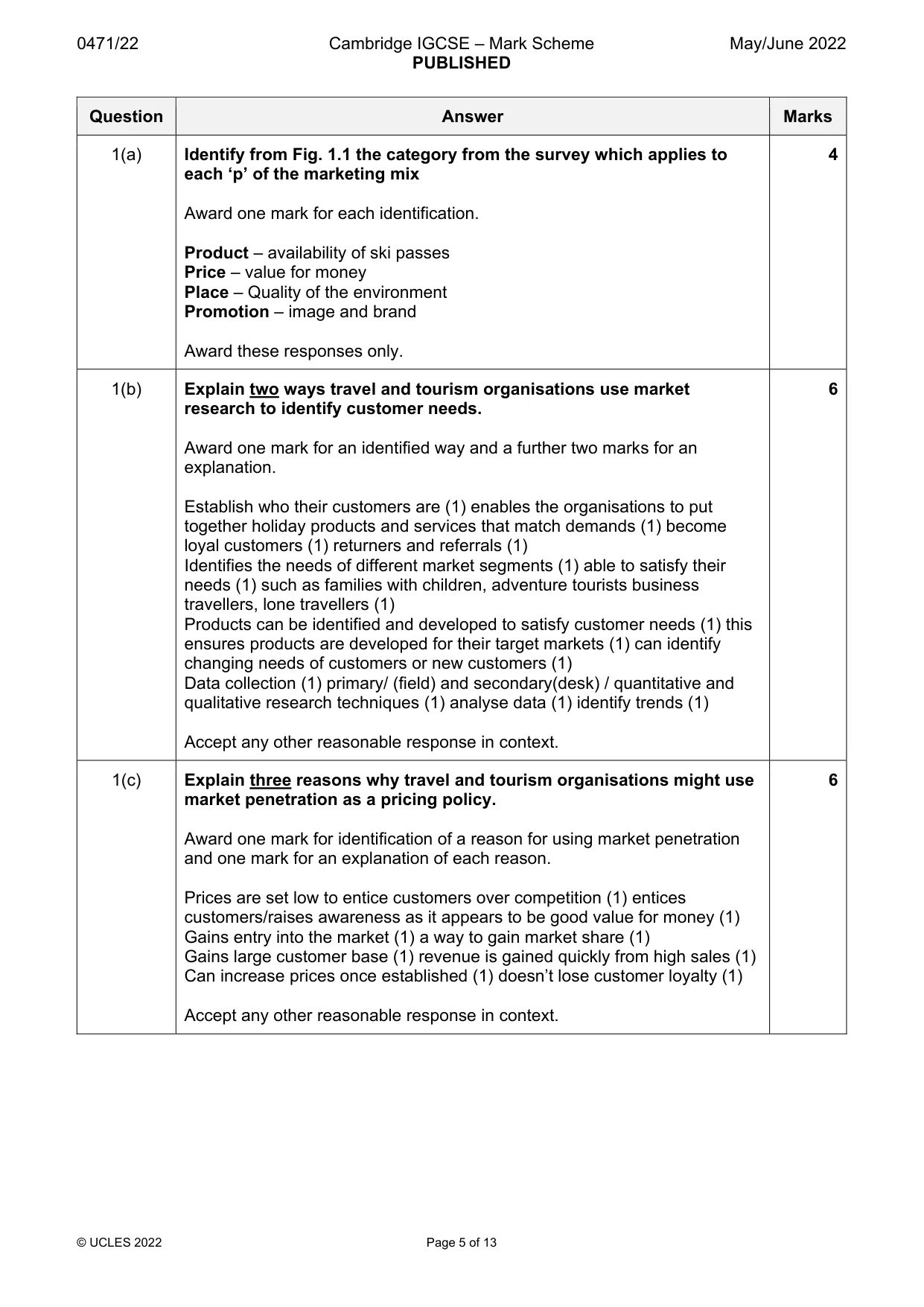 Mark scheme, page 5 of 13