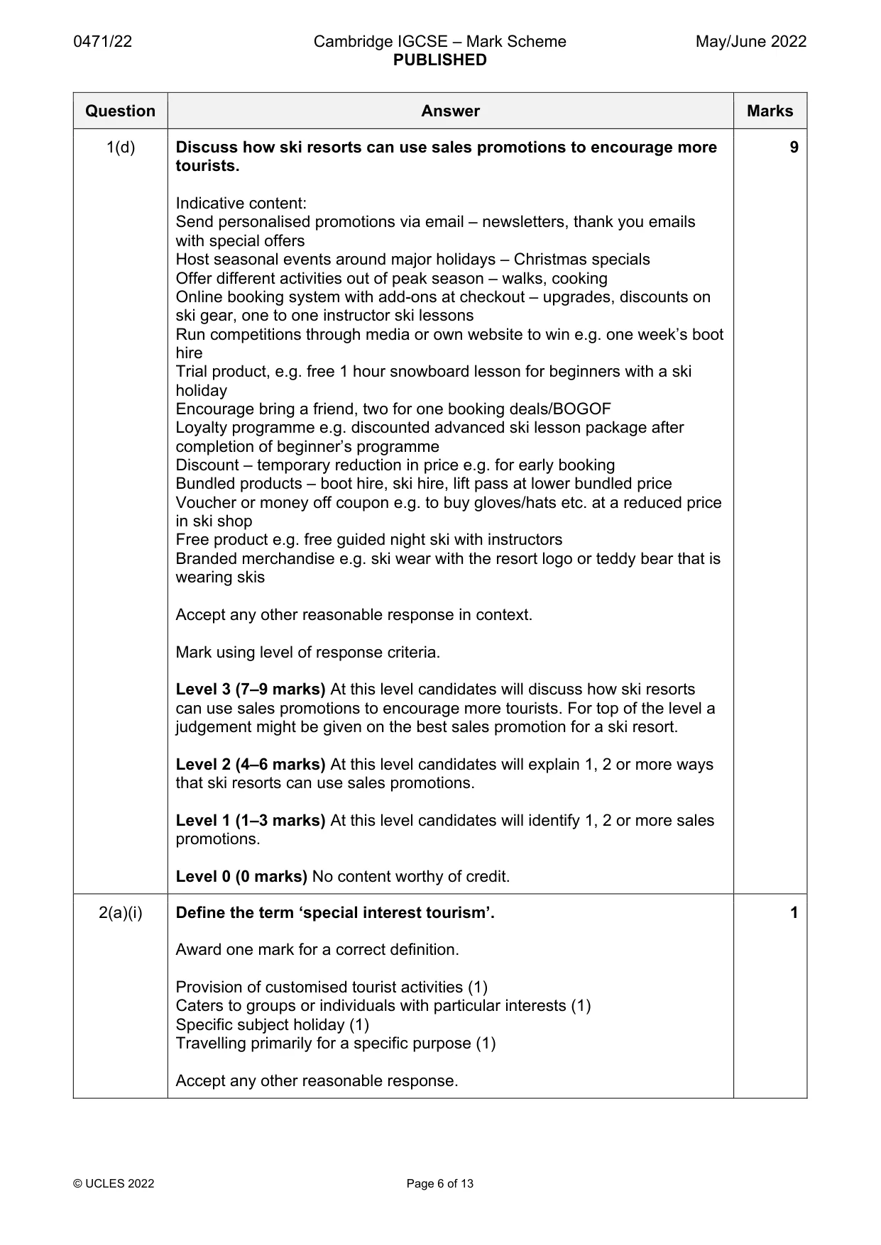 Mark scheme, page 6 of 13
