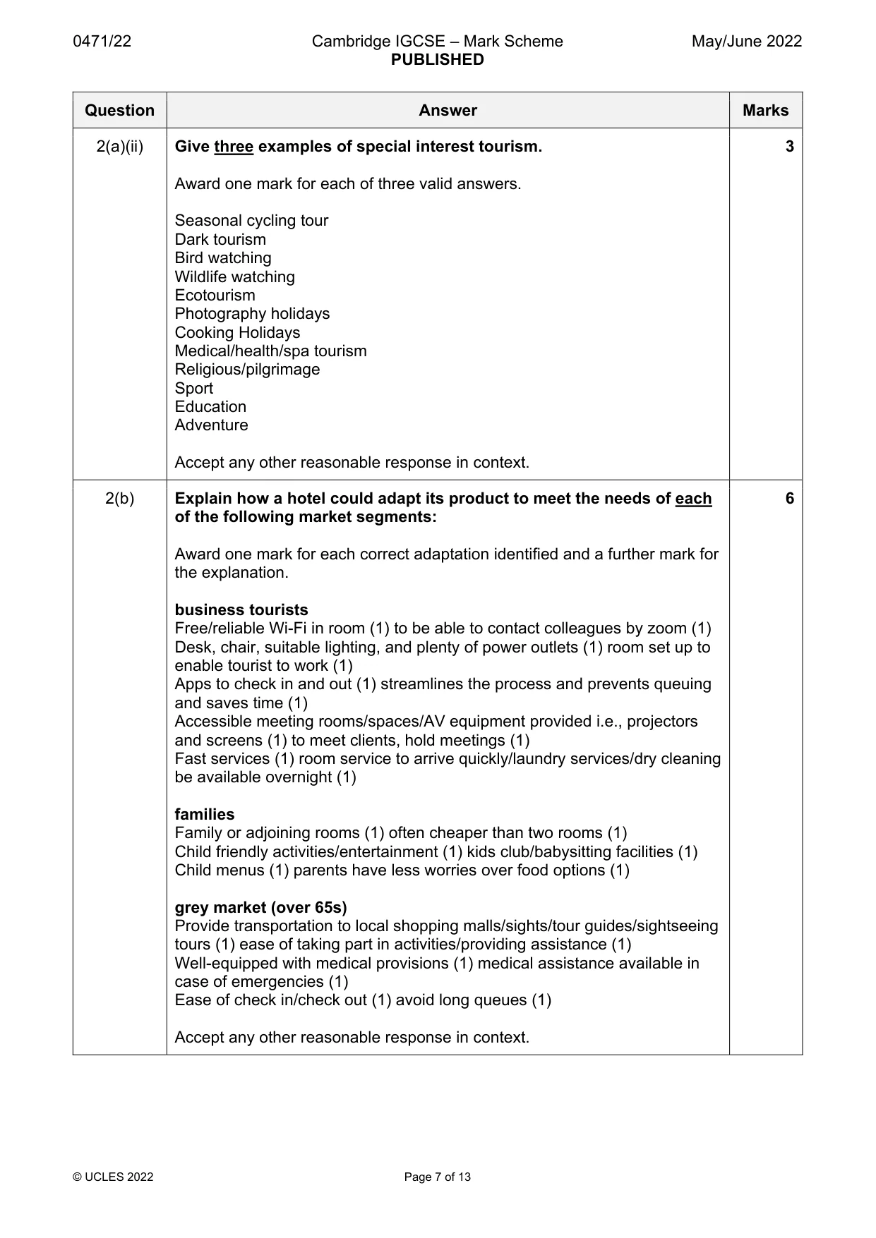 Mark scheme, page 7 of 13