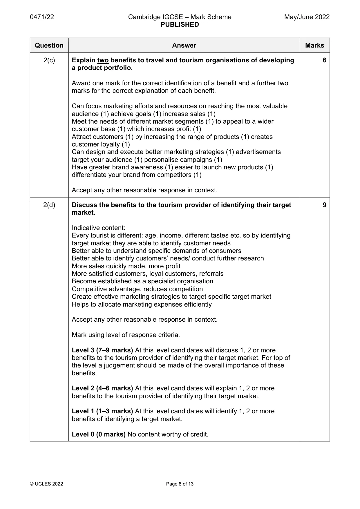 Mark scheme, page 8 of 13