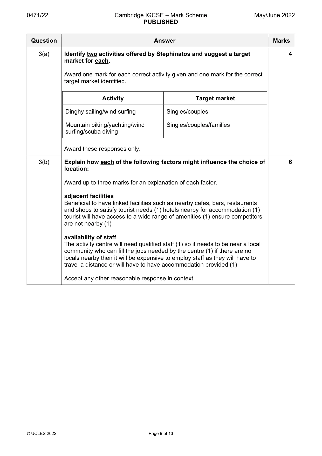 Mark scheme, page 9 of 13