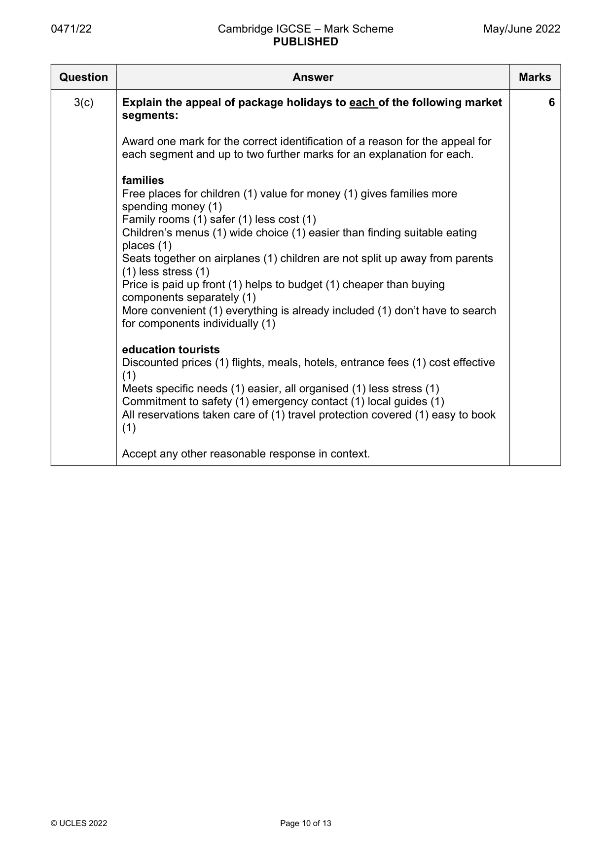 Mark scheme, page 10 of 13