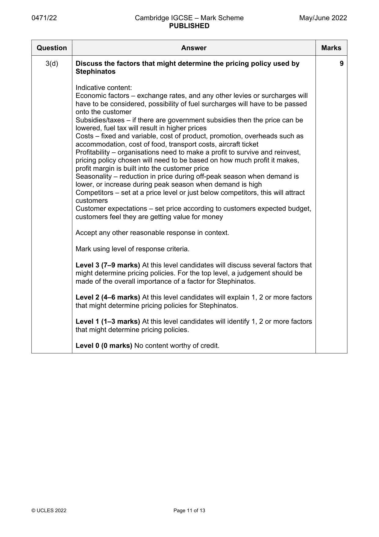 Mark scheme, page 11 of 13