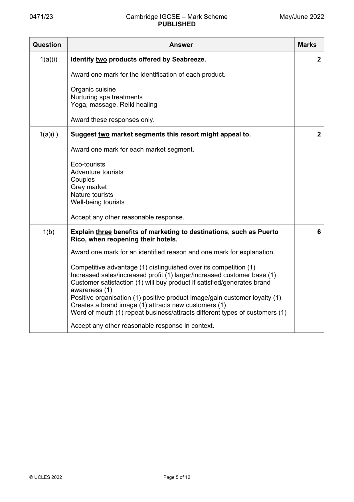 Mark scheme, page 5 of 12