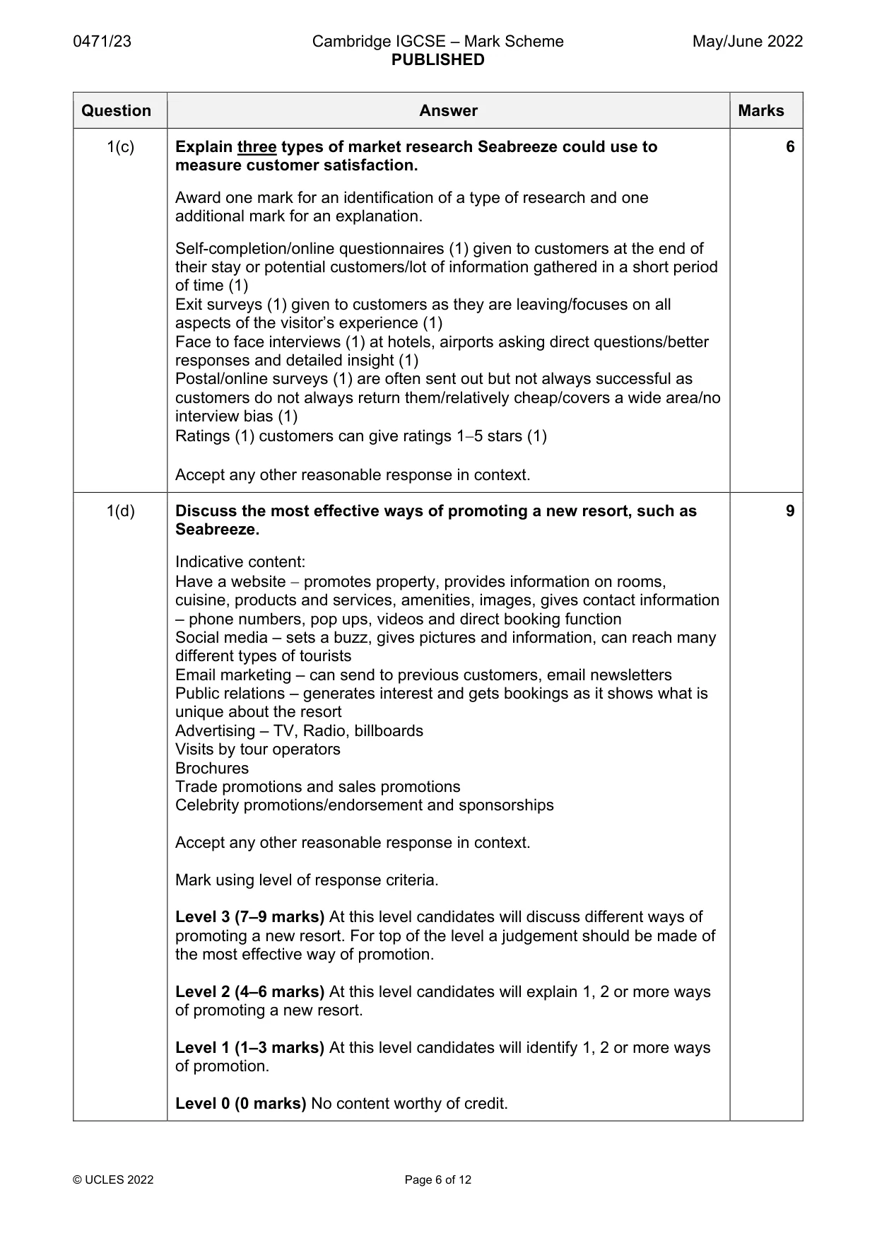 Mark scheme, page 6 of 12