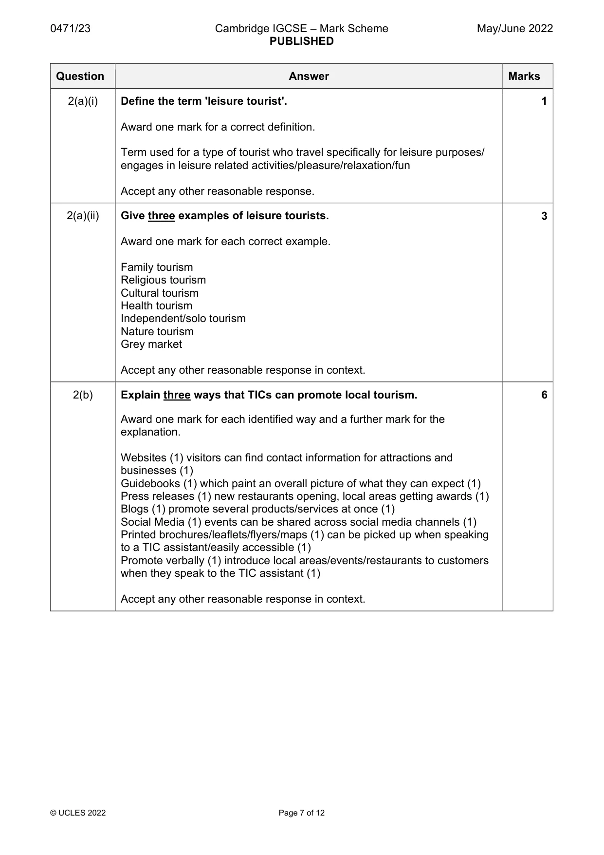 Mark scheme, page 7 of 12