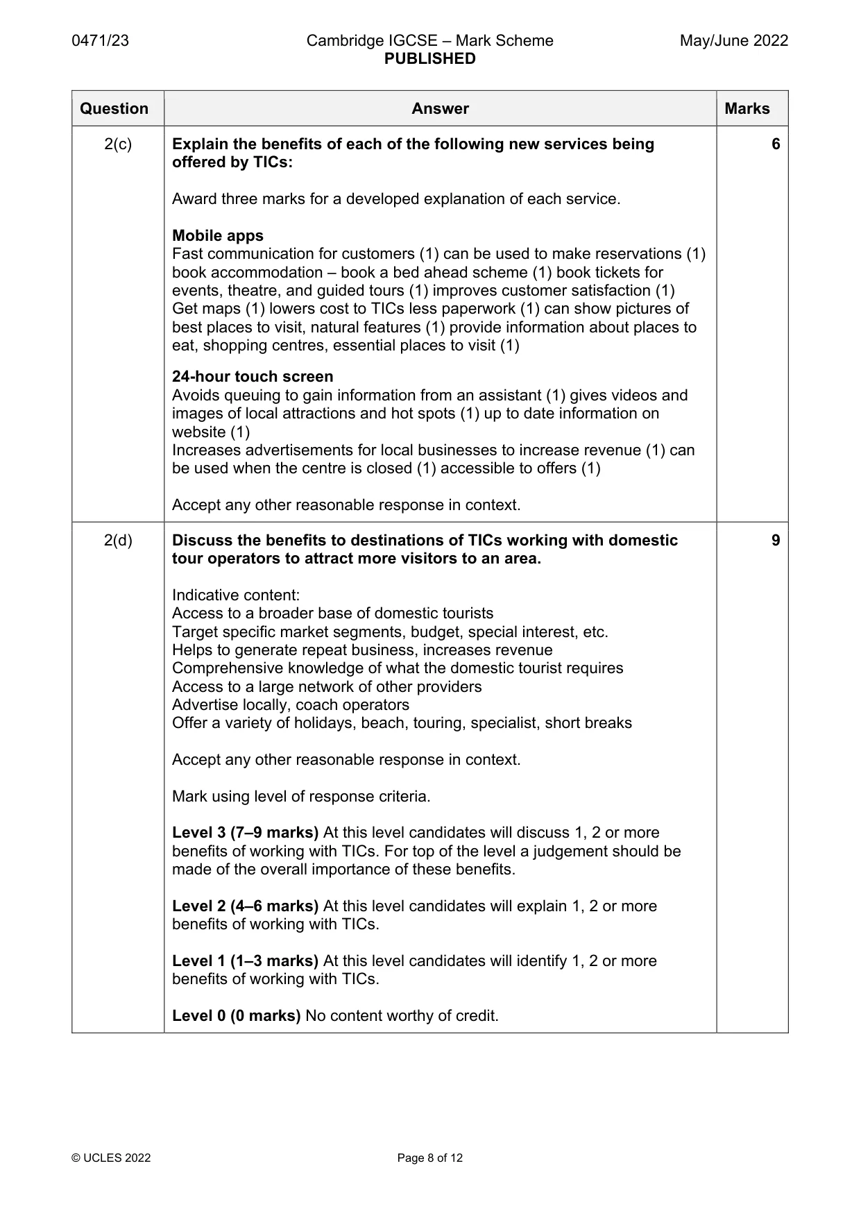 Mark scheme, page 8 of 12