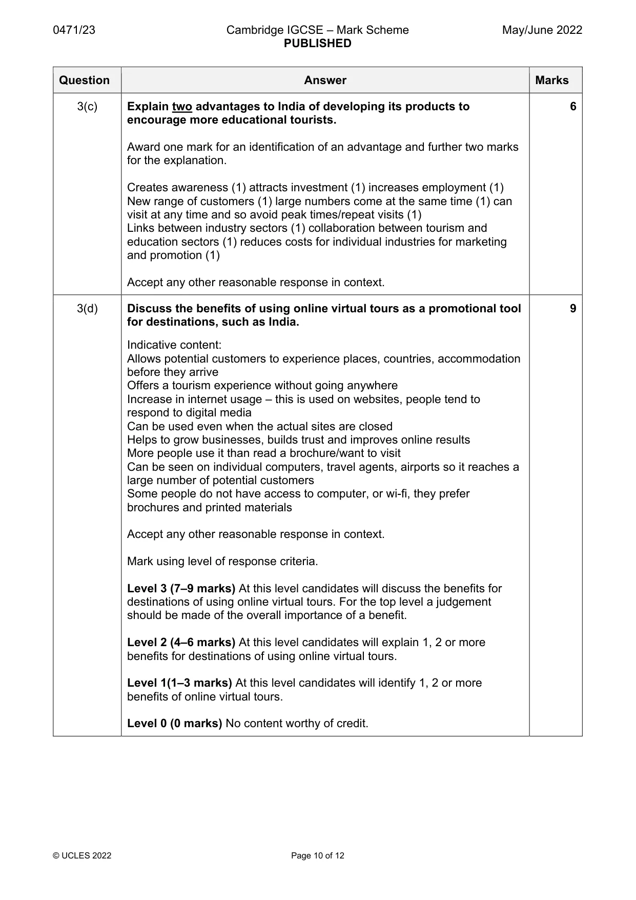 Mark scheme, page 10 of 12