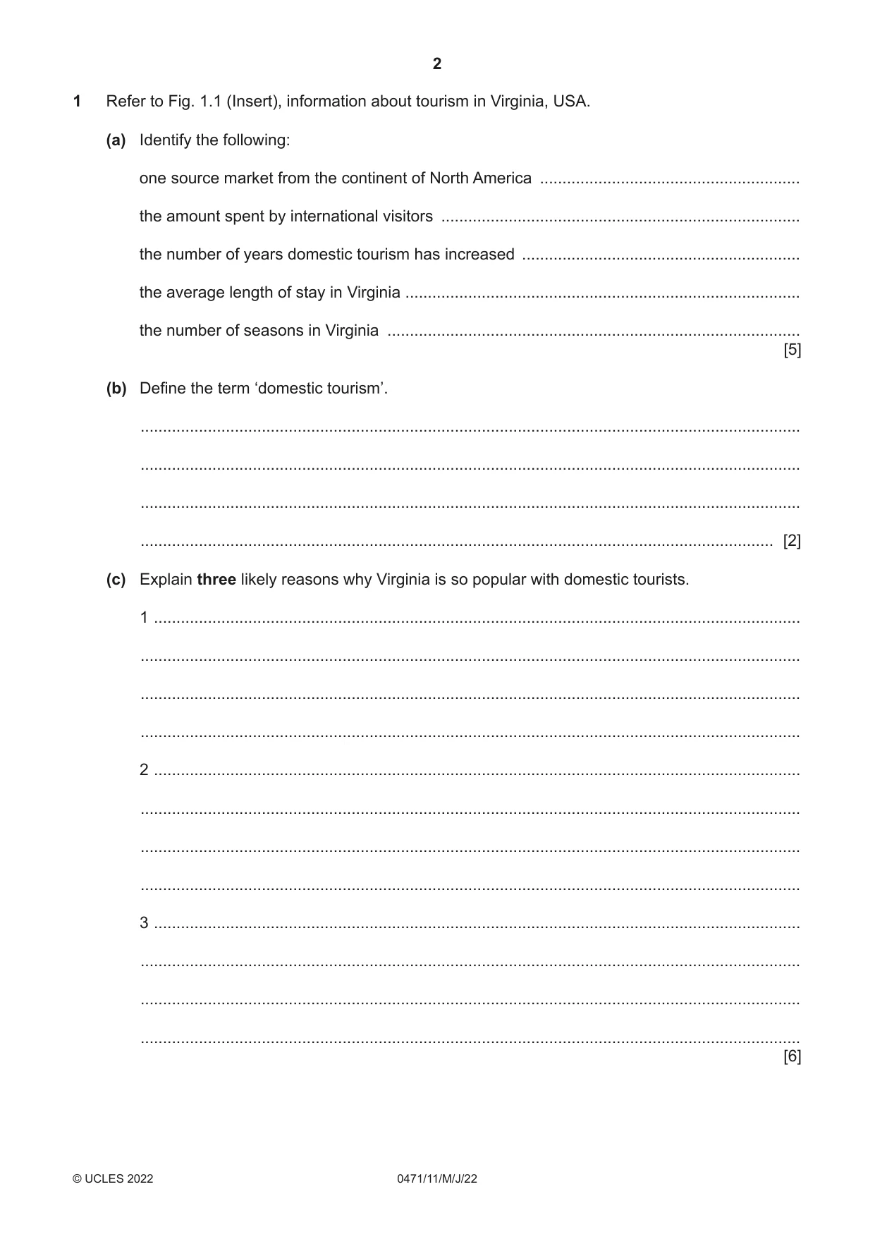 Cambridge IGCSE Travel and Tourism 0471 2022 May/June Paper 1 · Variant 1 question paper, page 2 of 12