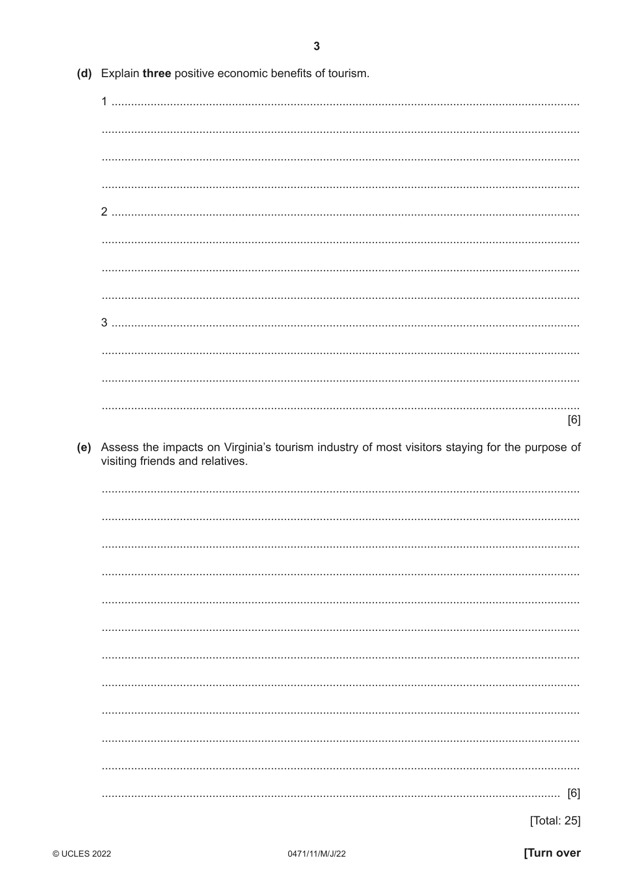 Cambridge IGCSE Travel and Tourism 0471 2022 May/June Paper 1 · Variant 1 question paper, page 3 of 12