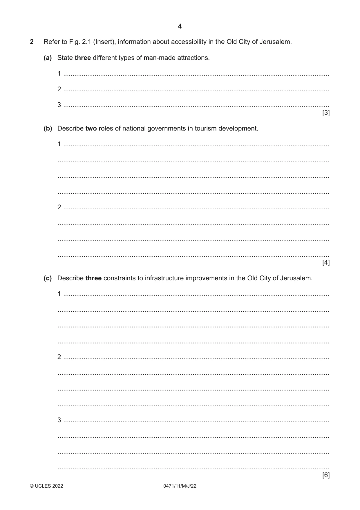 Cambridge IGCSE Travel and Tourism 0471 2022 May/June Paper 1 · Variant 1 question paper, page 4 of 12