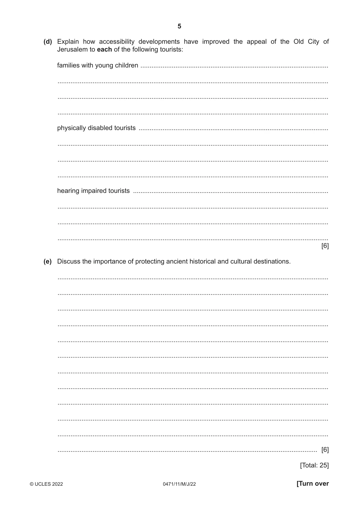 Cambridge IGCSE Travel and Tourism 0471 2022 May/June Paper 1 · Variant 1 question paper, page 5 of 12