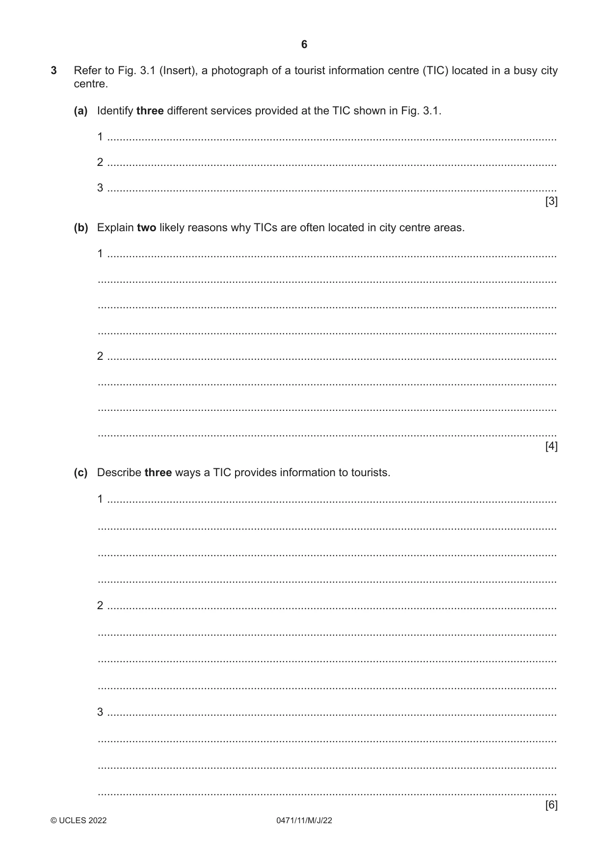 Cambridge IGCSE Travel and Tourism 0471 2022 May/June Paper 1 · Variant 1 question paper, page 6 of 12
