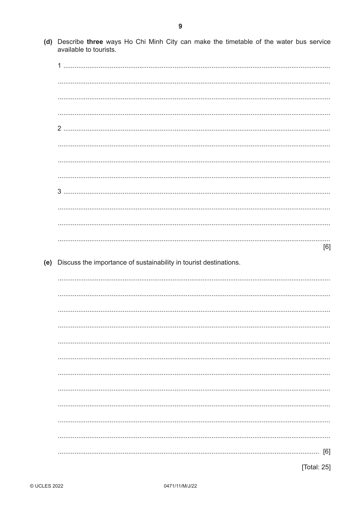 Cambridge IGCSE Travel and Tourism 0471 2022 May/June Paper 1 · Variant 1 question paper, page 9 of 12