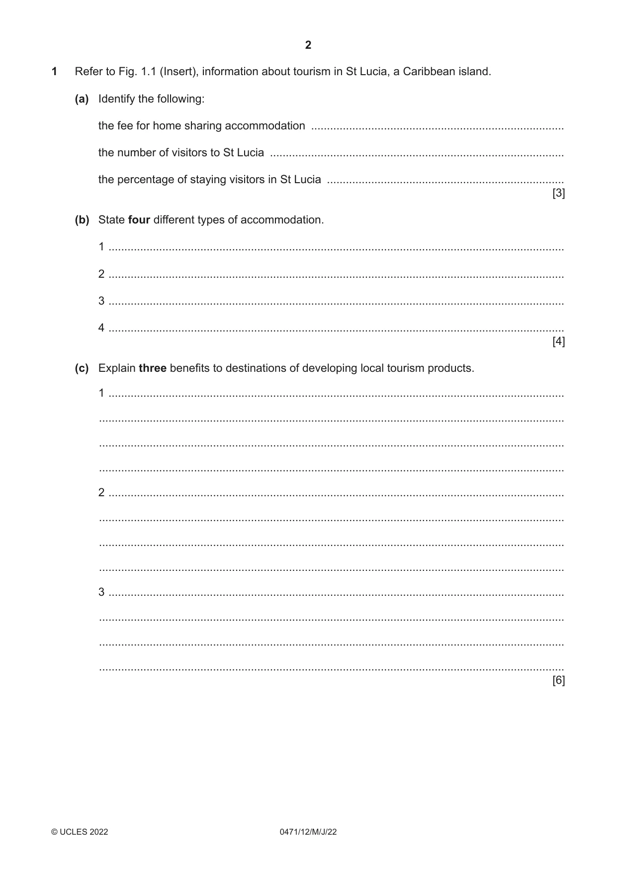 Cambridge IGCSE Travel and Tourism 0471 2022 May/June Paper 1 · Variant 2 question paper, page 2 of 12