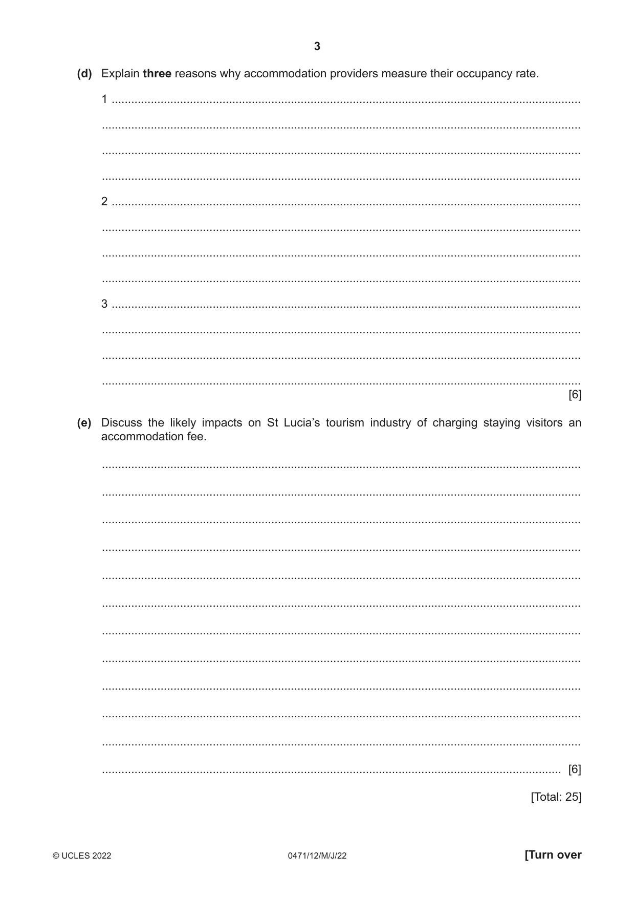 Cambridge IGCSE Travel and Tourism 0471 2022 May/June Paper 1 · Variant 2 question paper, page 3 of 12
