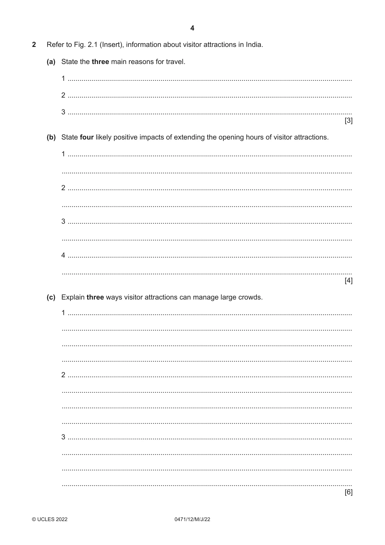 Cambridge IGCSE Travel and Tourism 0471 2022 May/June Paper 1 · Variant 2 question paper, page 4 of 12