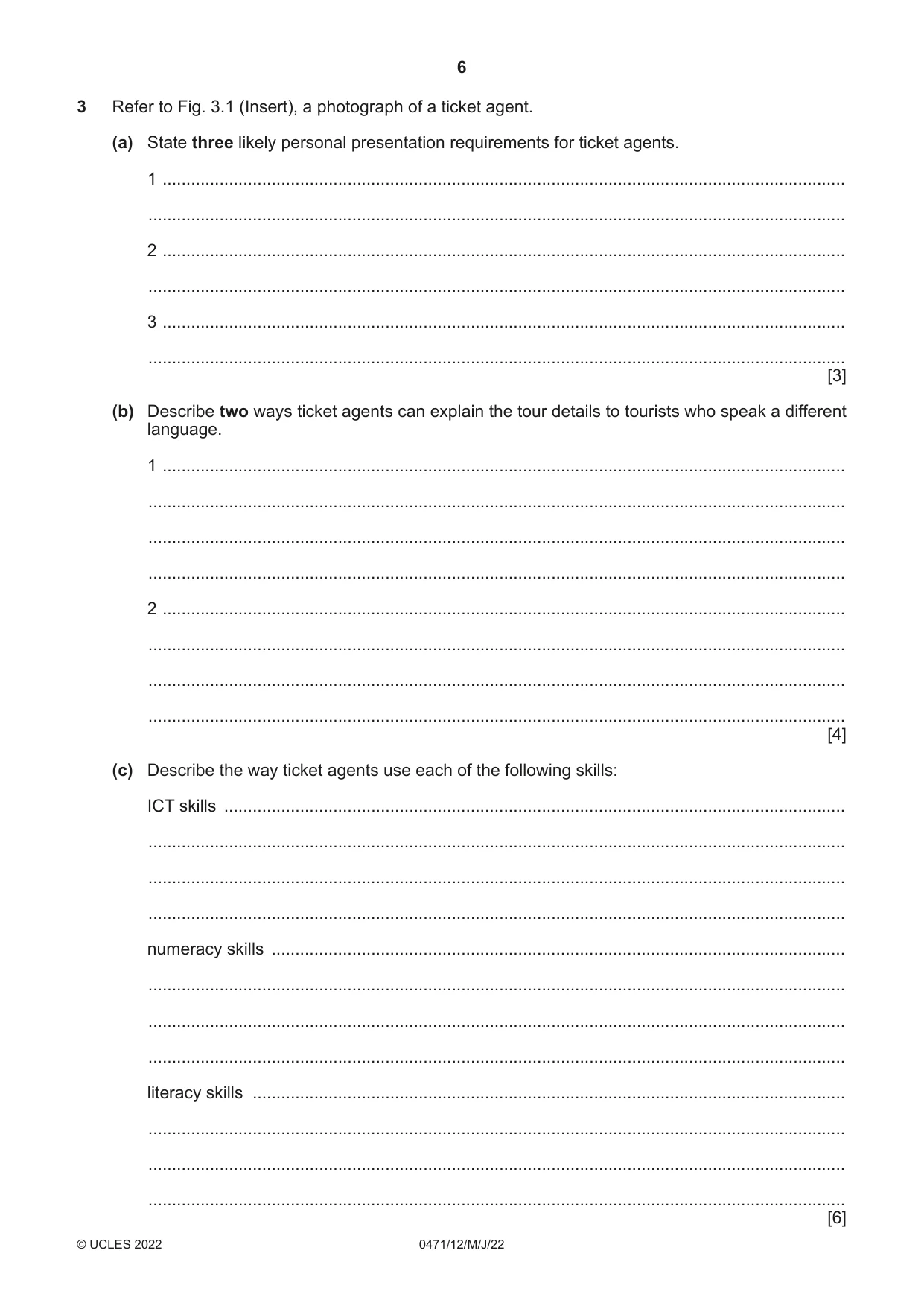 Cambridge IGCSE Travel and Tourism 0471 2022 May/June Paper 1 · Variant 2 question paper, page 6 of 12