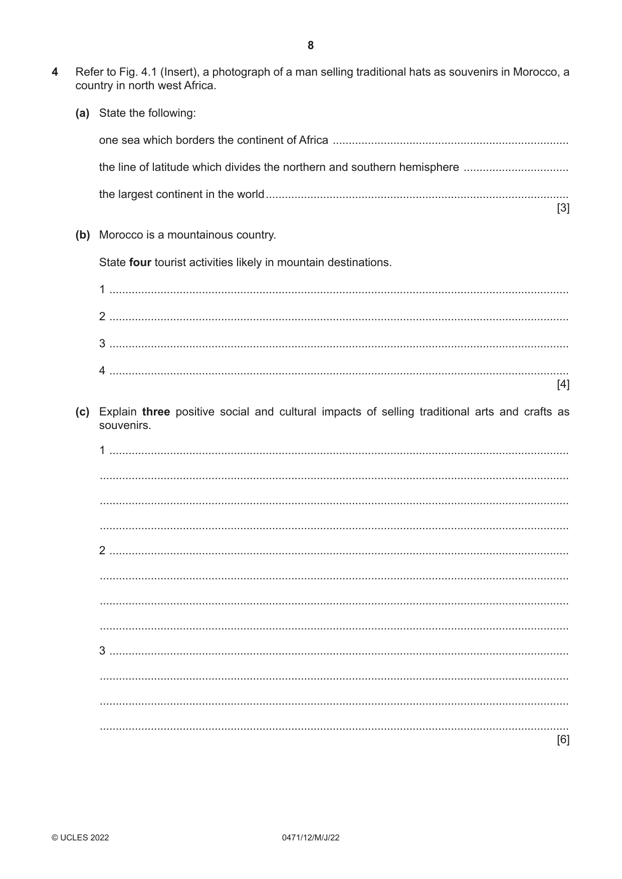 Cambridge IGCSE Travel and Tourism 0471 2022 May/June Paper 1 · Variant 2 question paper, page 8 of 12