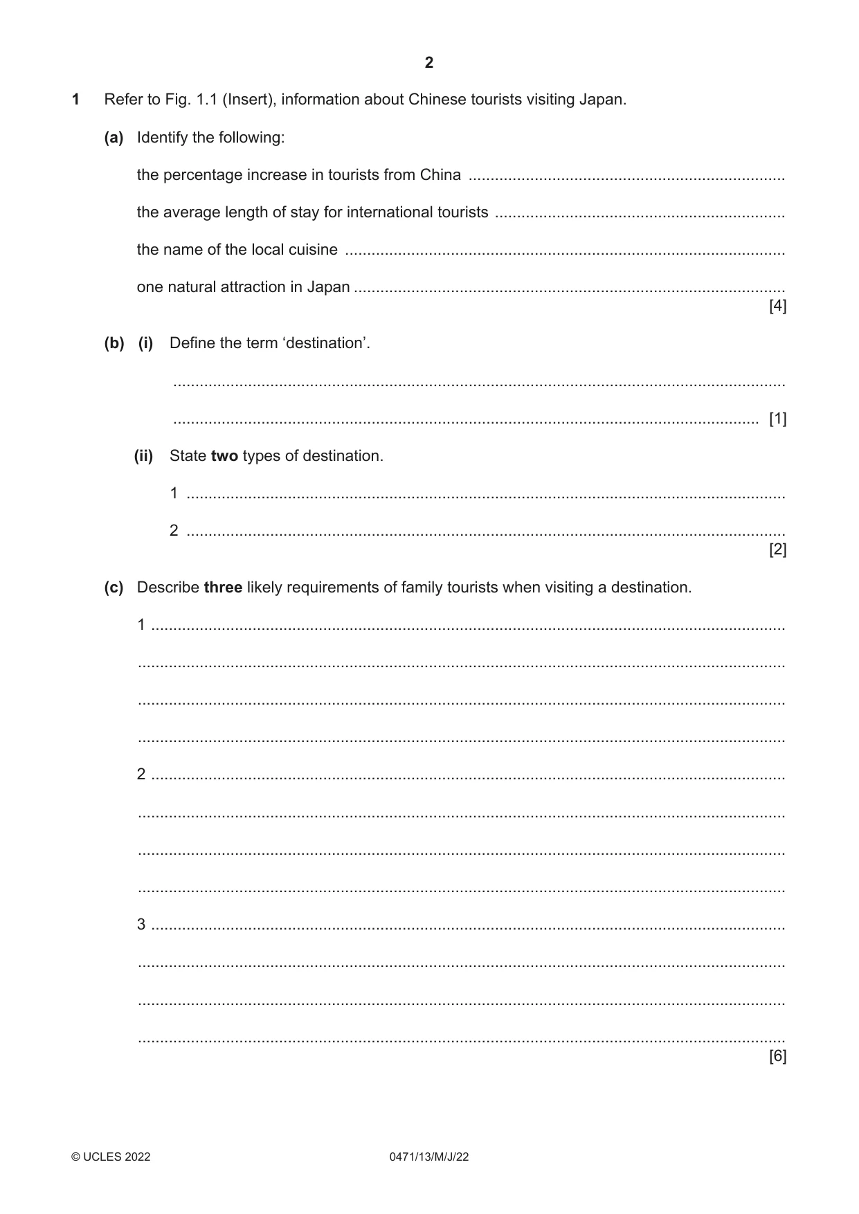 Cambridge IGCSE Travel and Tourism 0471 2022 May/June Paper 1 · Variant 3 question paper, page 2 of 12