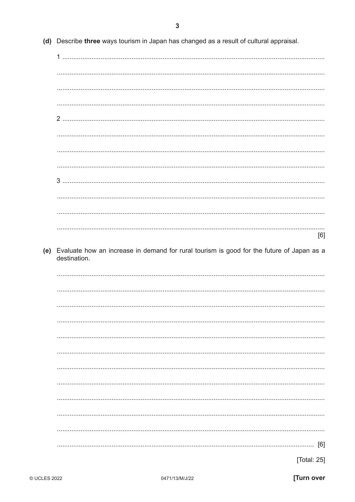 Cambridge IGCSE Travel and Tourism 0471 2022 May/June Paper 1 · Variant 3 question paper, page 3 of 12