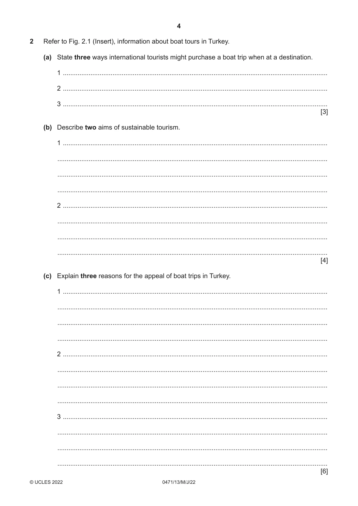 Cambridge IGCSE Travel and Tourism 0471 2022 May/June Paper 1 · Variant 3 question paper, page 4 of 12