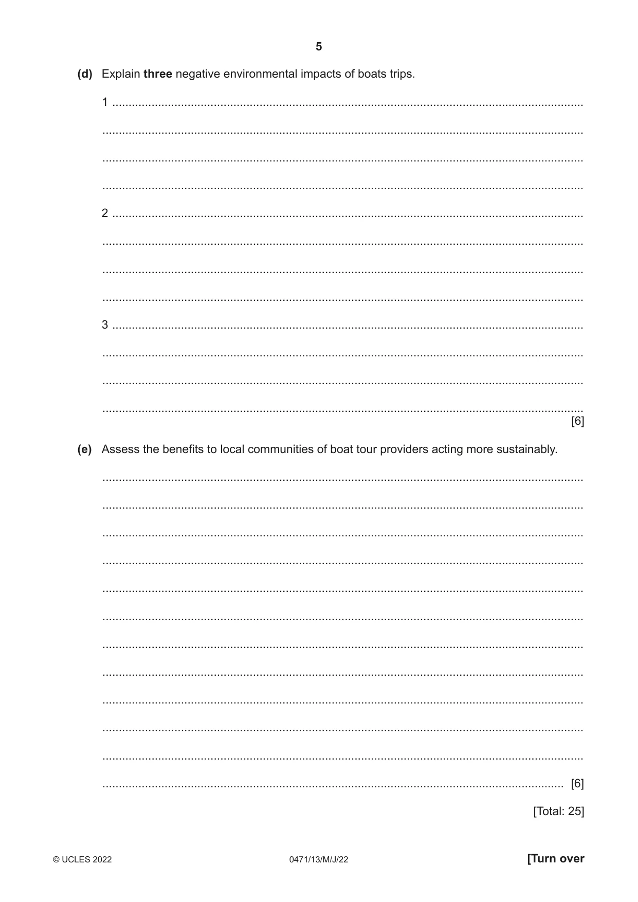 Cambridge IGCSE Travel and Tourism 0471 2022 May/June Paper 1 · Variant 3 question paper, page 5 of 12