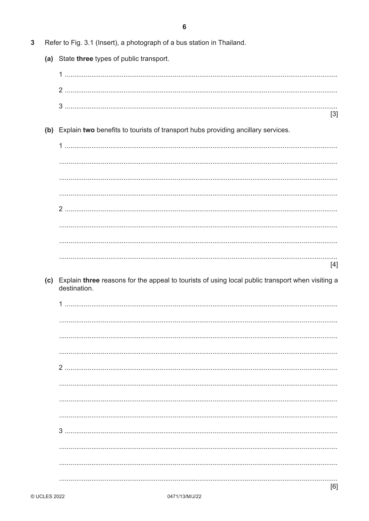 Cambridge IGCSE Travel and Tourism 0471 2022 May/June Paper 1 · Variant 3 question paper, page 6 of 12