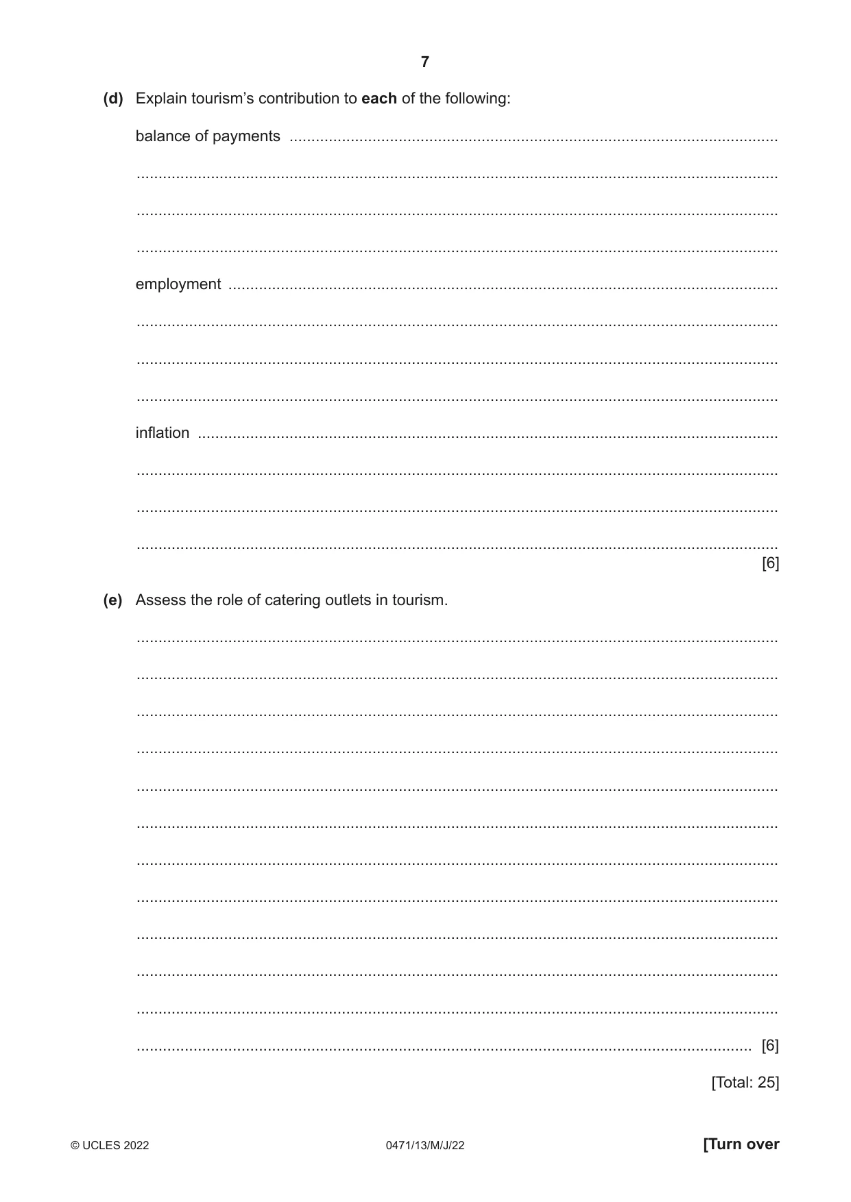 Cambridge IGCSE Travel and Tourism 0471 2022 May/June Paper 1 · Variant 3 question paper, page 7 of 12