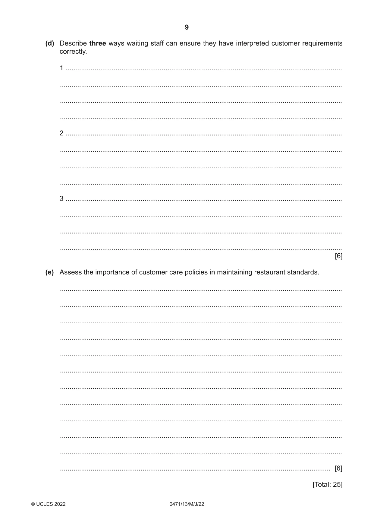 Cambridge IGCSE Travel and Tourism 0471 2022 May/June Paper 1 · Variant 3 question paper, page 9 of 12