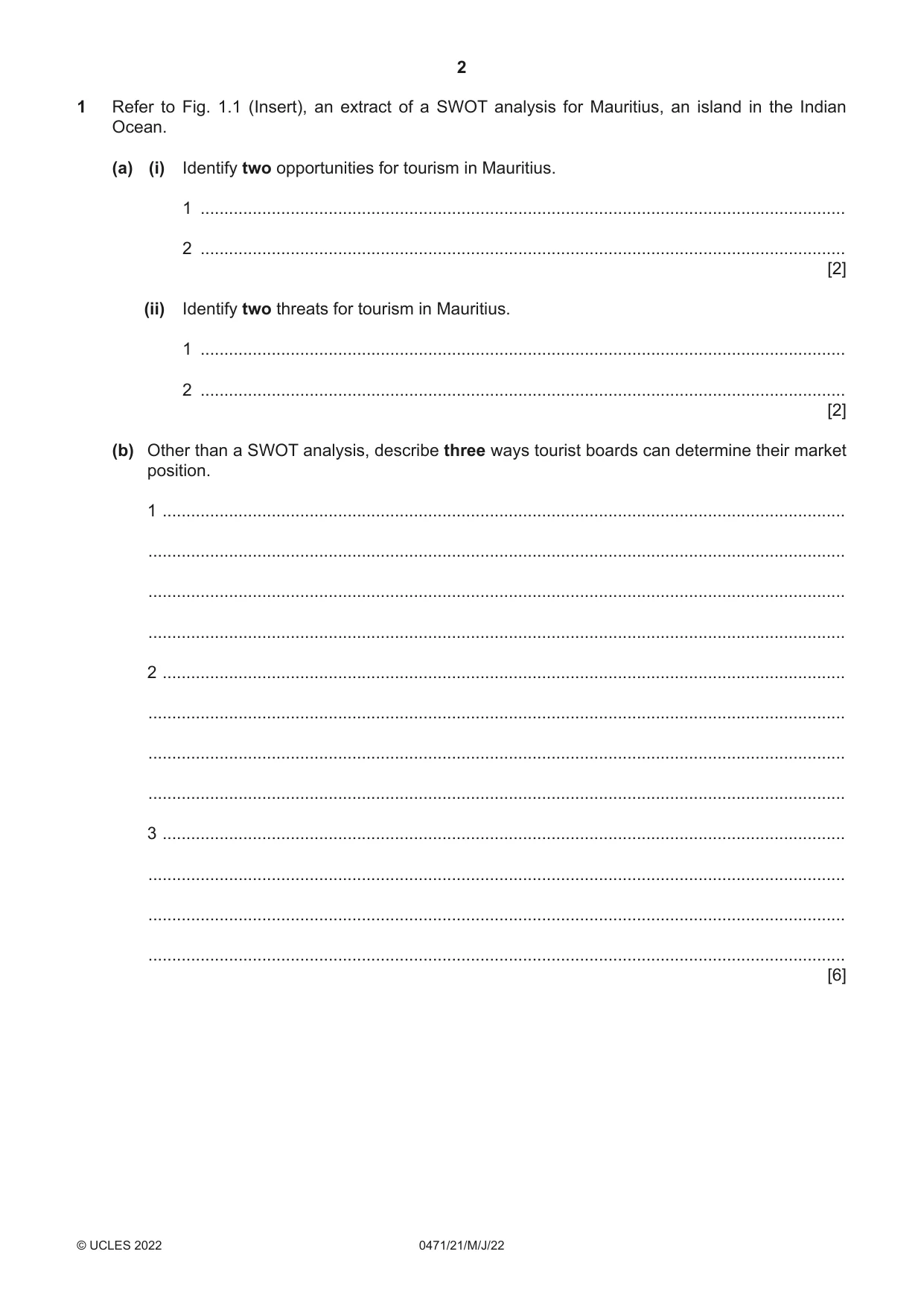 Cambridge IGCSE Travel and Tourism 0471 2022 May/June Paper 2 · Variant 1 question paper, page 2 of 16