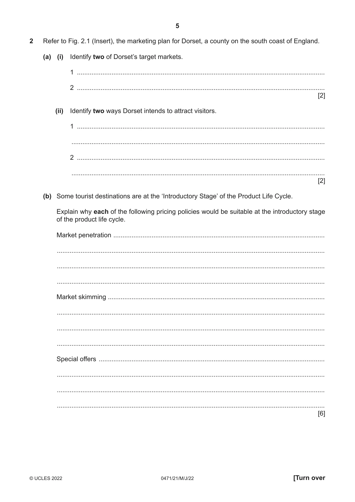 Cambridge IGCSE Travel and Tourism 0471 2022 May/June Paper 2 · Variant 1 question paper, page 5 of 16