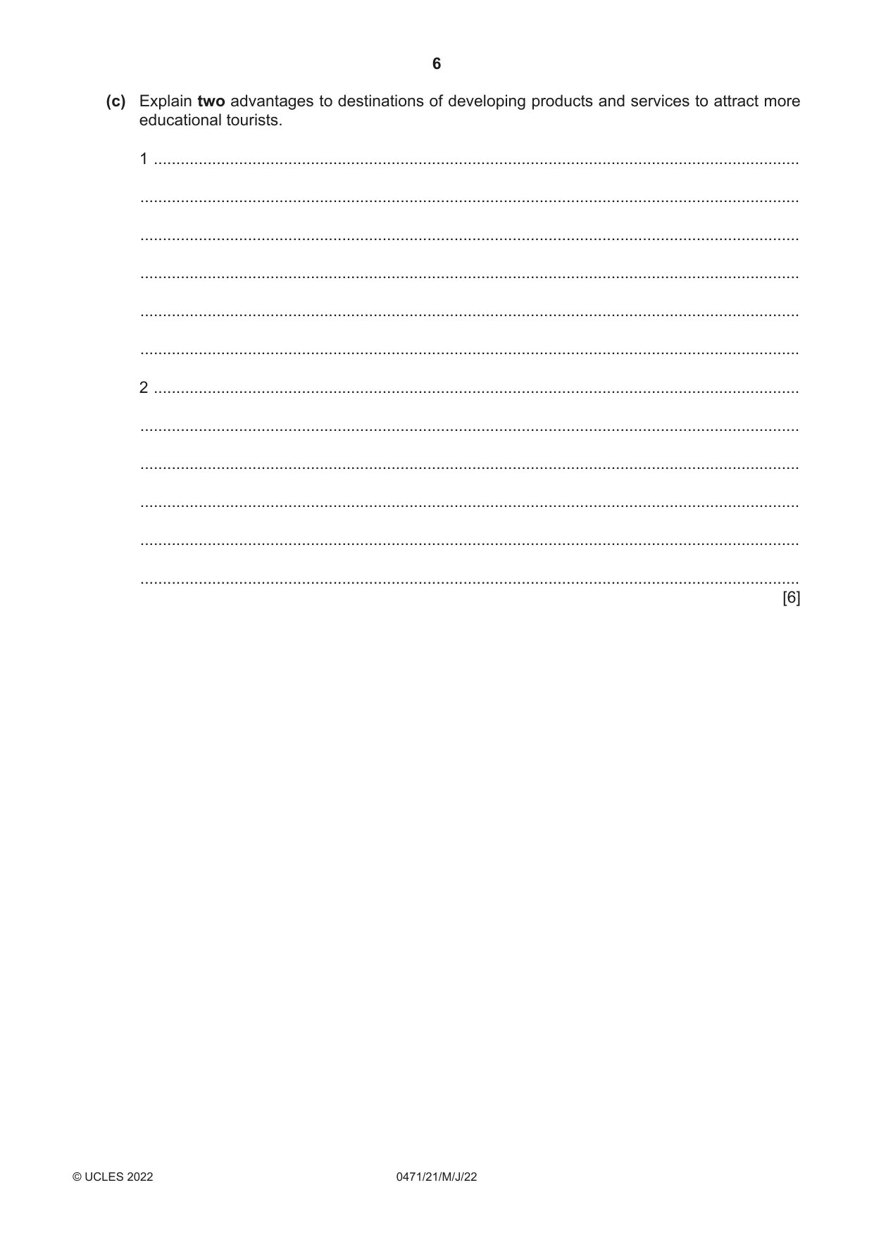 Cambridge IGCSE Travel and Tourism 0471 2022 May/June Paper 2 · Variant 1 question paper, page 6 of 16