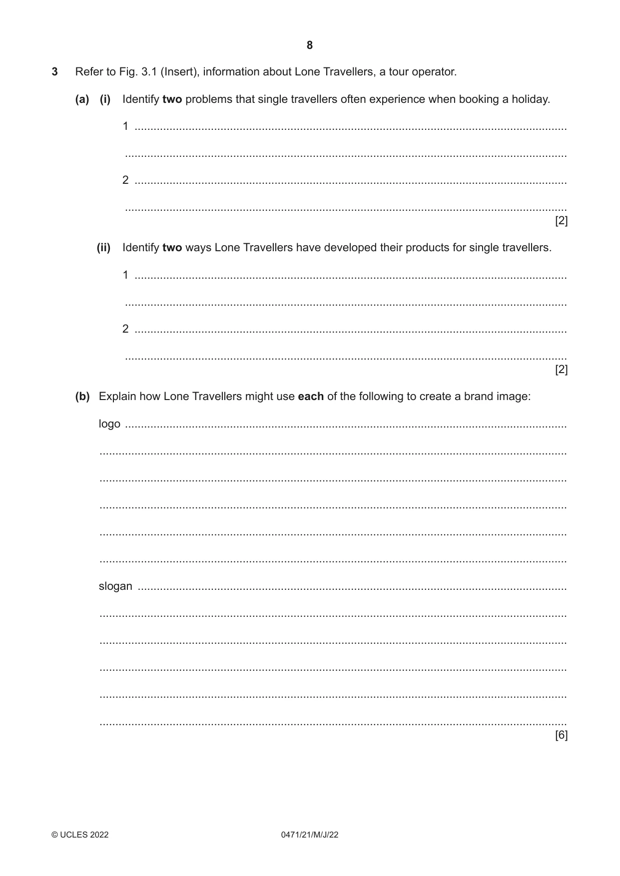 Cambridge IGCSE Travel and Tourism 0471 2022 May/June Paper 2 · Variant 1 question paper, page 8 of 16