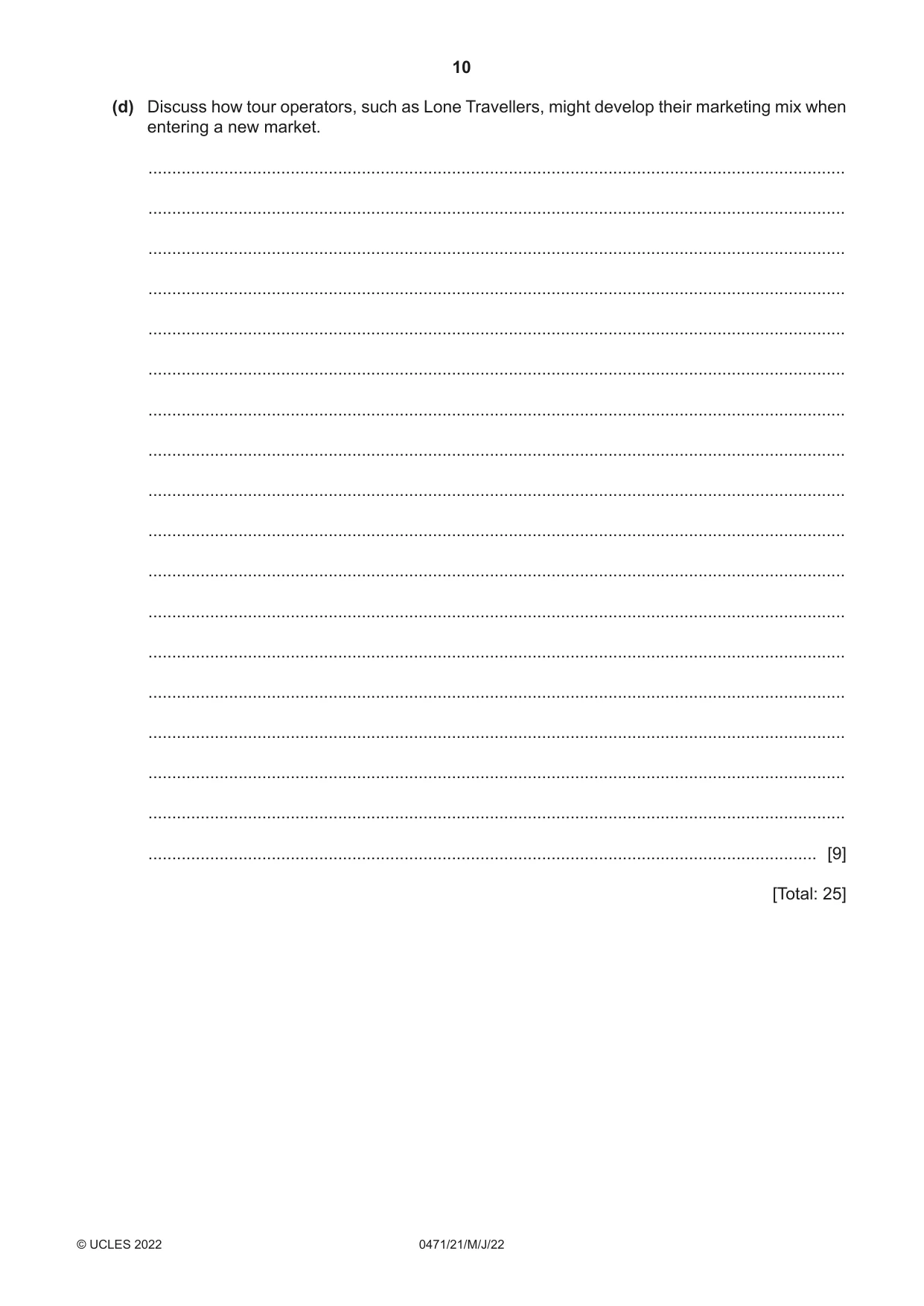 Cambridge IGCSE Travel and Tourism 0471 2022 May/June Paper 2 · Variant 1 question paper, page 10 of 16