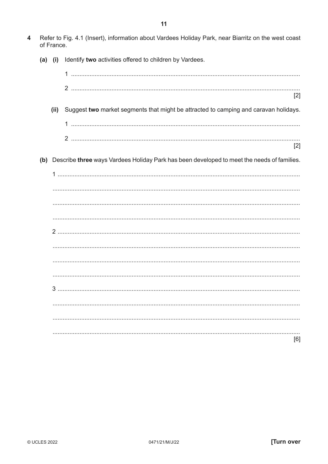 Cambridge IGCSE Travel and Tourism 0471 2022 May/June Paper 2 · Variant 1 question paper, page 11 of 16
