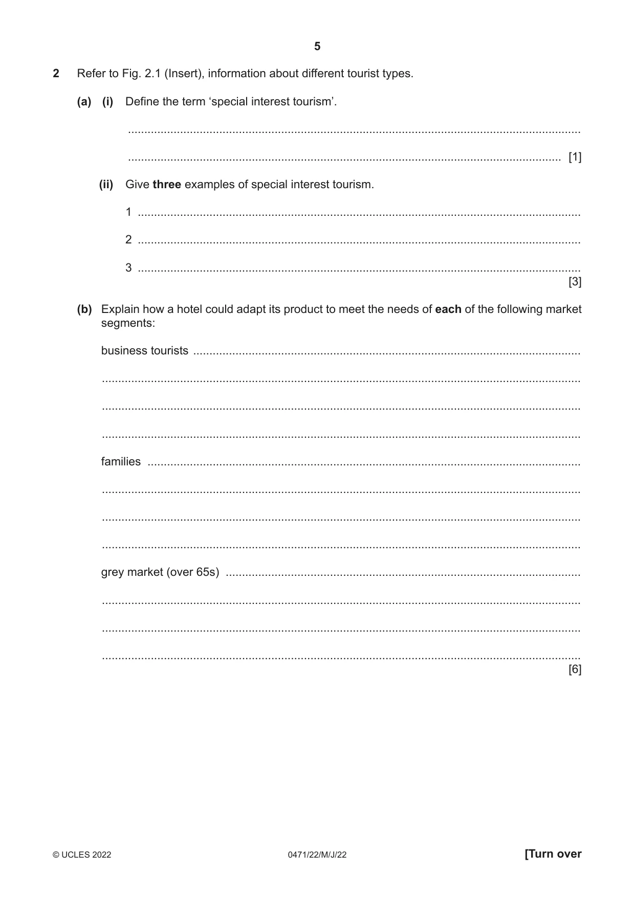 Cambridge IGCSE Travel and Tourism 0471 2022 May/June Paper 2 · Variant 2 question paper, page 5 of 16