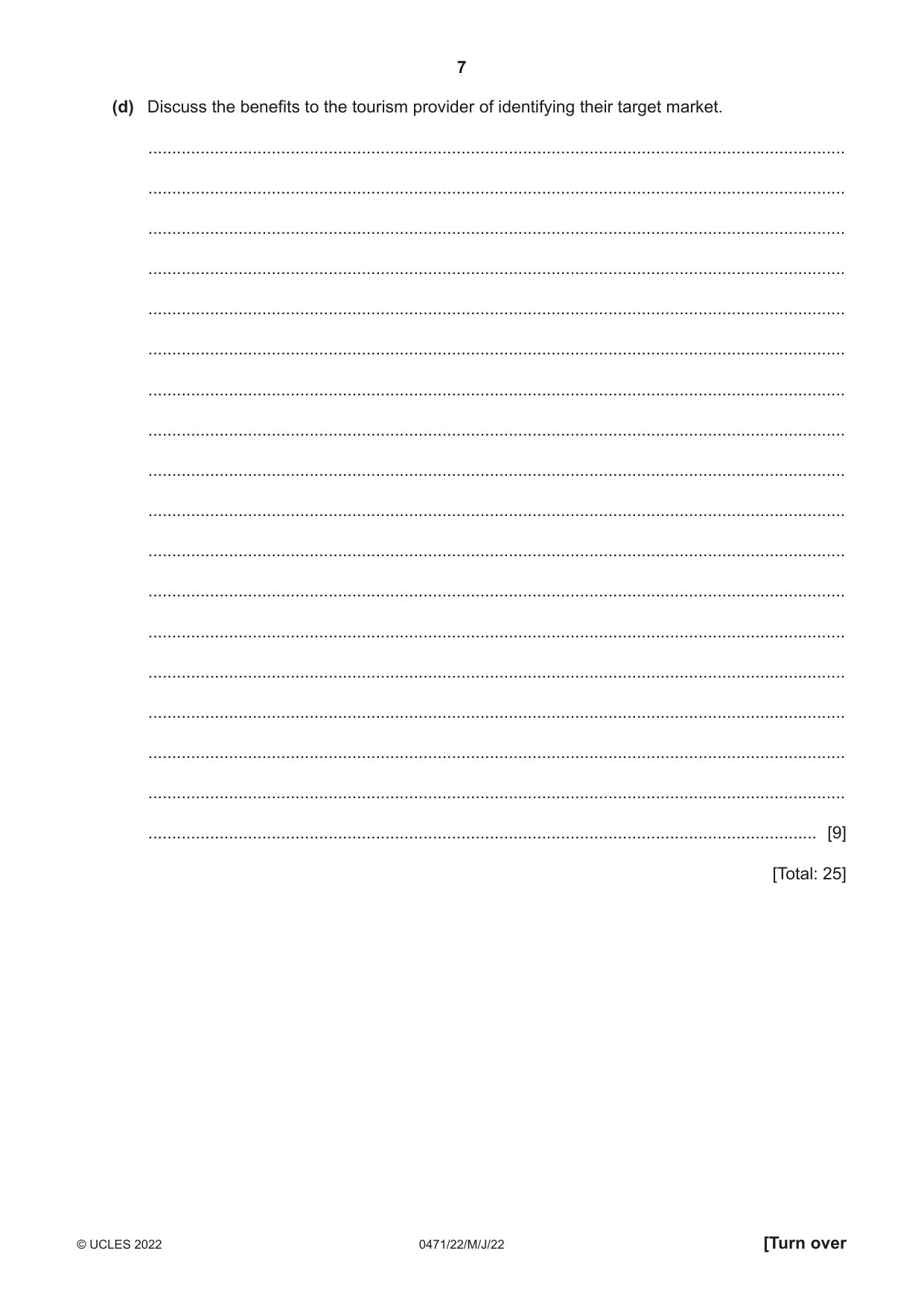 Cambridge IGCSE Travel and Tourism 0471 2022 May/June Paper 2 · Variant 2 question paper, page 7 of 16