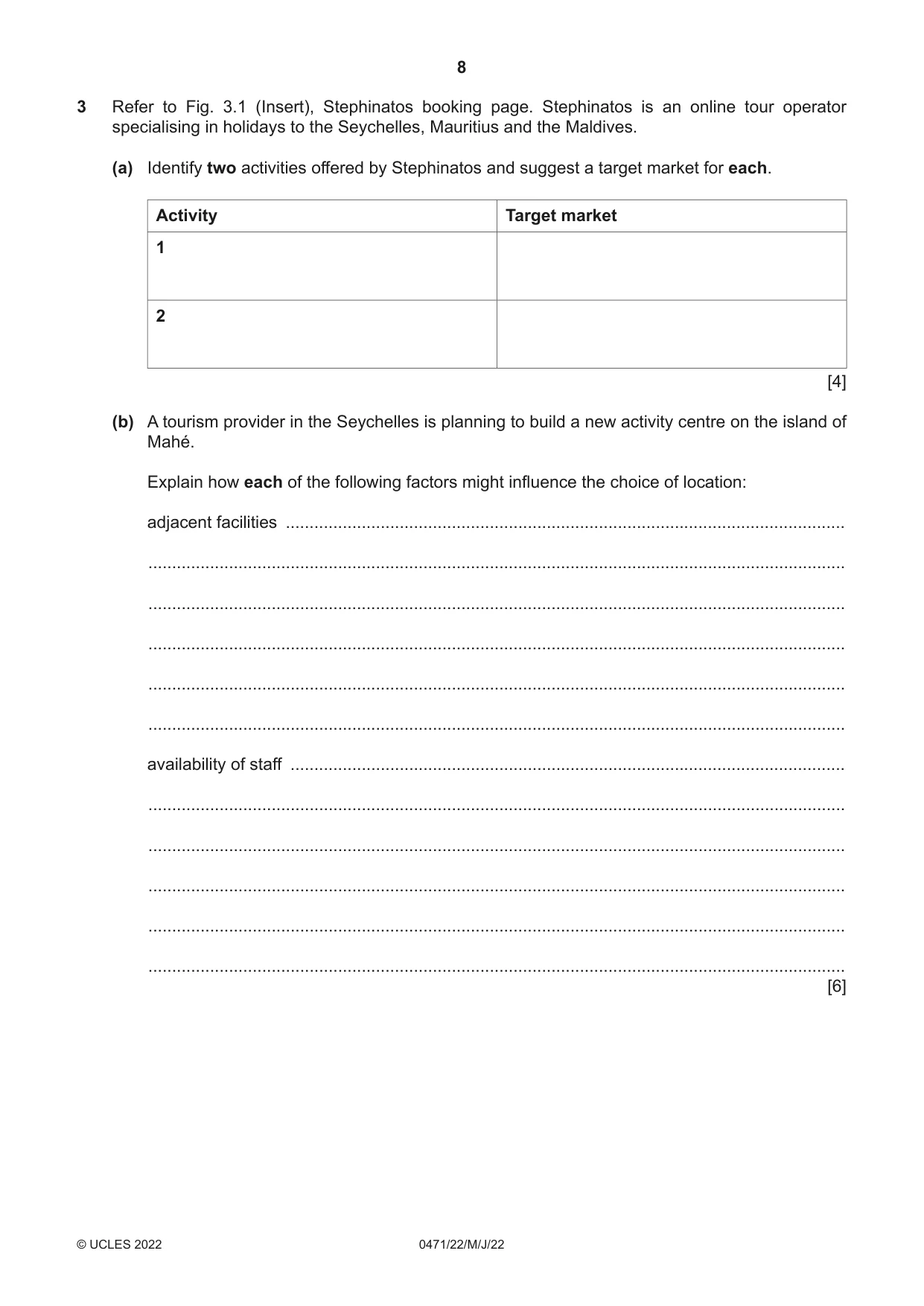 Cambridge IGCSE Travel and Tourism 0471 2022 May/June Paper 2 · Variant 2 question paper, page 8 of 16